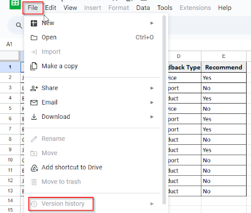 inactive version history