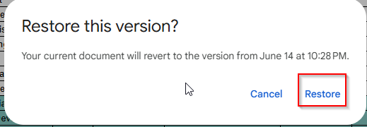 restore this version message