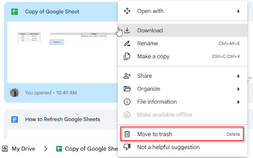 click move to trash option
