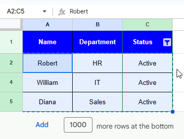 Copying filtered data