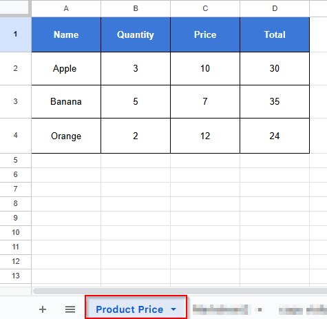product price sheet dataset for how to copy a sheet