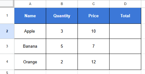 Dataset for copy a formula down in Google Sheets