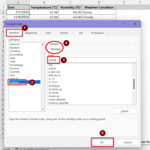 choosing custom day type