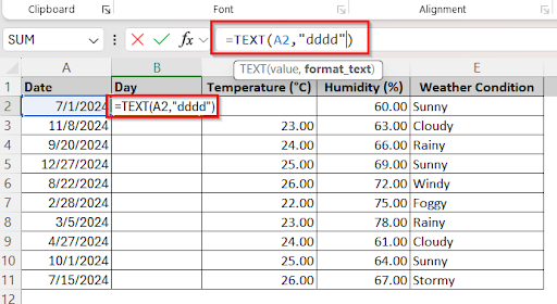 typing text function in cell B2