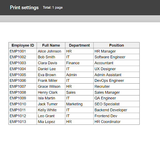 print preview without gridlines