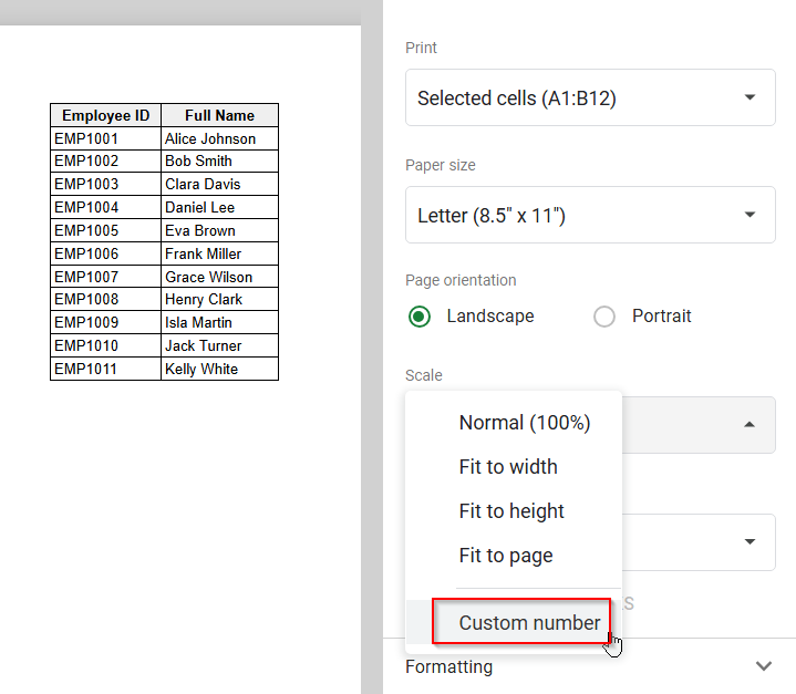 choosing custom number from scale option
