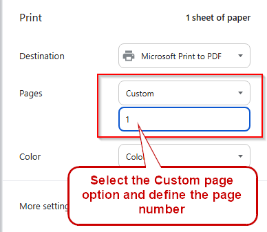 choosing custom page option and define page number