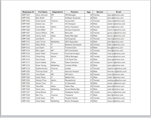 print preview with labels and selected cells