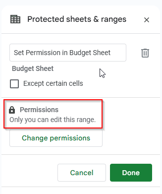 only you can edit budget sheet image in the set permission method