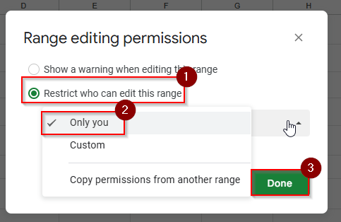 setting permission to only you option in the protect column method