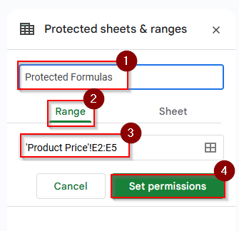 selecting product formulas cell ranges