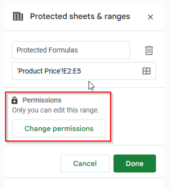 Result of protecting formulas