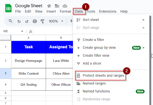 clicking data and protect sheet range in the unprotect cells method