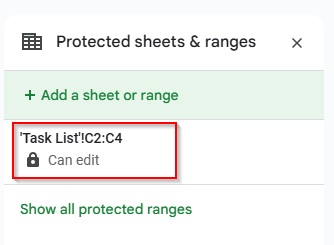 list of the protected cell range image