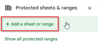 clicking add a sheet or range option in the set permission method