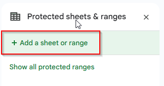 Clicking Add a sheet or range in Lock entire sheet with password method