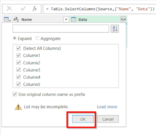 clicking ok