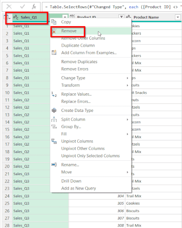 clicking remove option