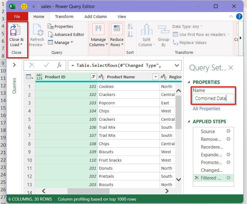 naming the query combine data