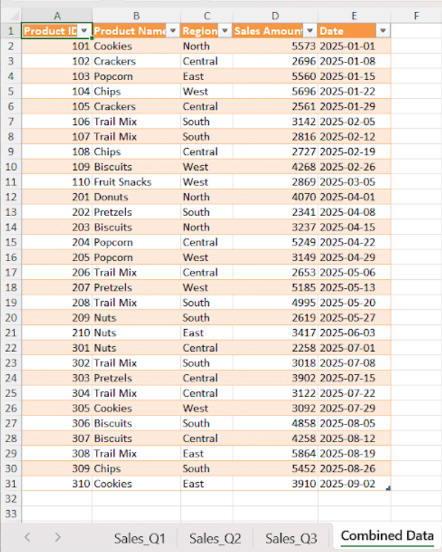 combine data in a single worksheet