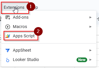 Extensions> Apps Script