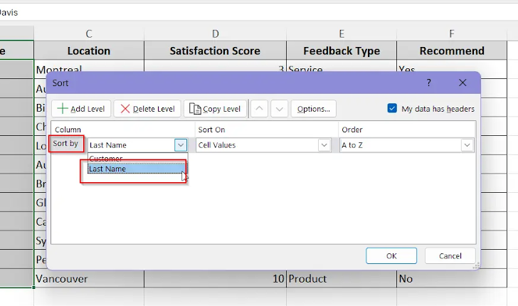 choosing sort by and last name option