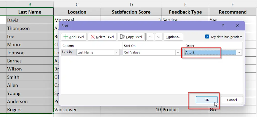 selecting order