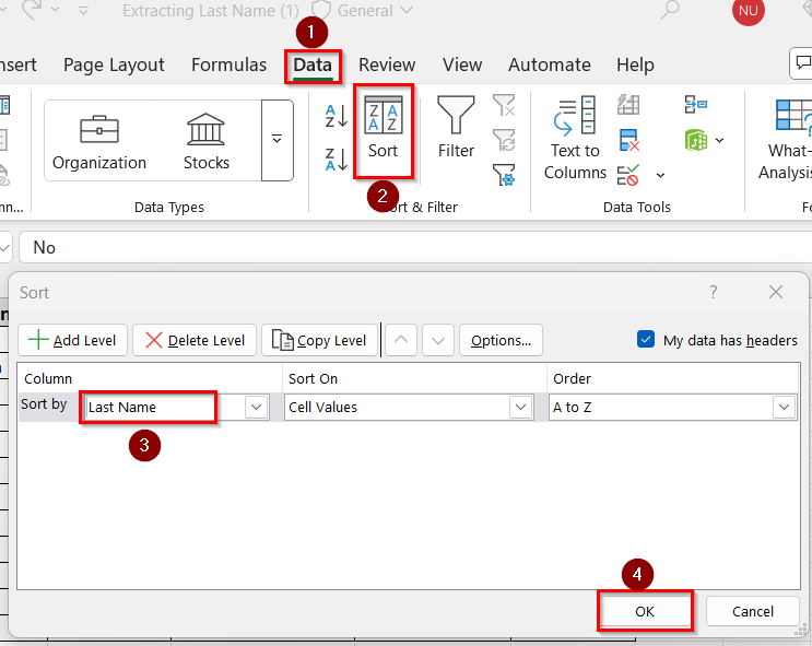 clicking sorting option