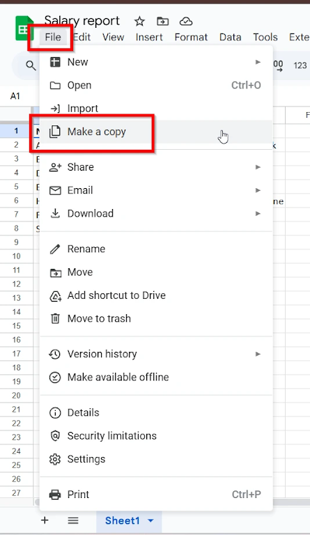 clicking file and make a copy option
