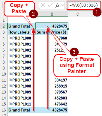 Displaying Grand Total at the Top of the Pivot Table Using MAX Function