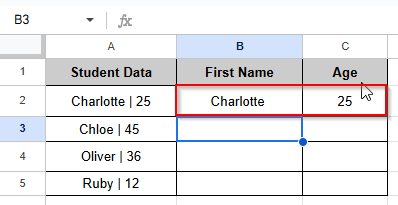 result of splitting cell horizontally