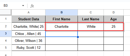 result of splitting cell multiple delimeters