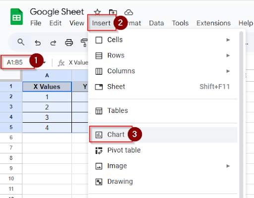 selecting cells and insert chart