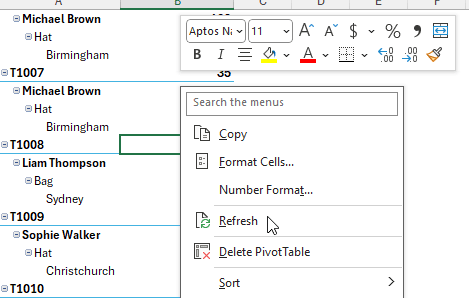 Updating a Pivot Table after Changing Data Source