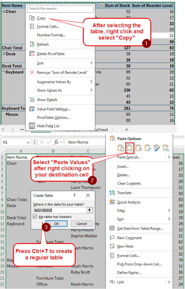 How to Convert Pivot Table to a Table in Excel (2 Quick Methods ...