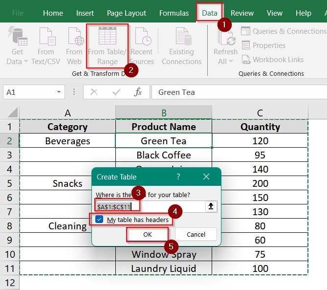 Applying Power Query Fill Down Method