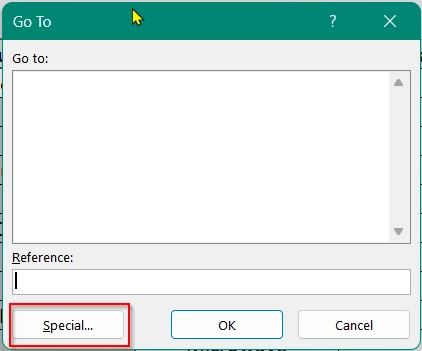 Using Go To Special Tool