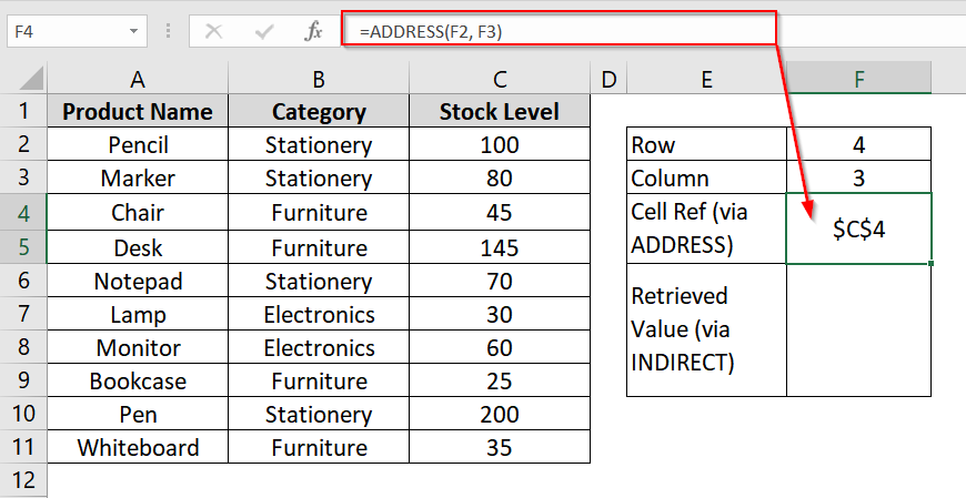 Get a Value Based on Row and Column Numbers in Excel