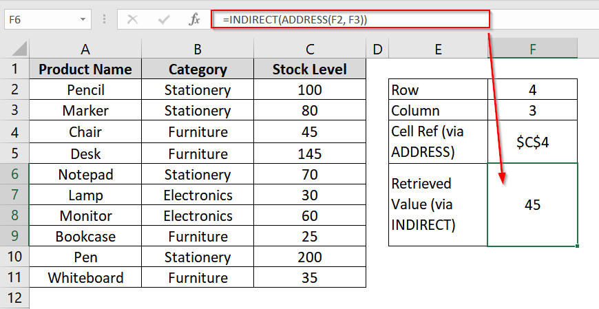 Get a Value Based on Row and Column Numbers in Excel