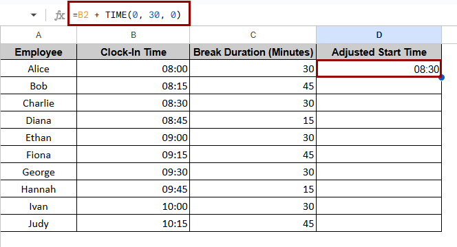 Using the TIME Function to Add Fixed Minutes