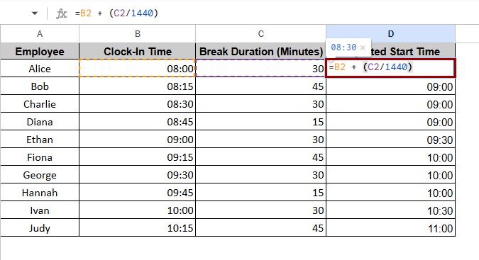 Adding Minutes Using Arithmetic (Without TIME Function)