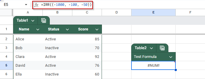 Fixing Mathematical Input Errors That Cause #NUM! in Google Sheets