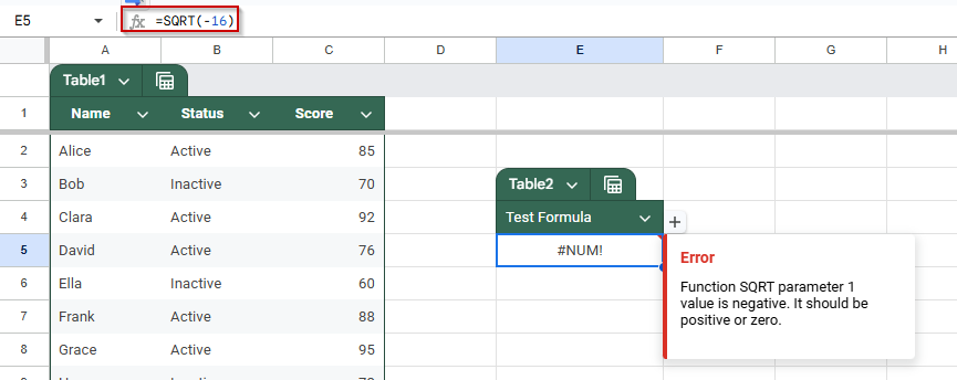 Fixing Mathematical Input Errors That Cause #NUM! in Google Sheets