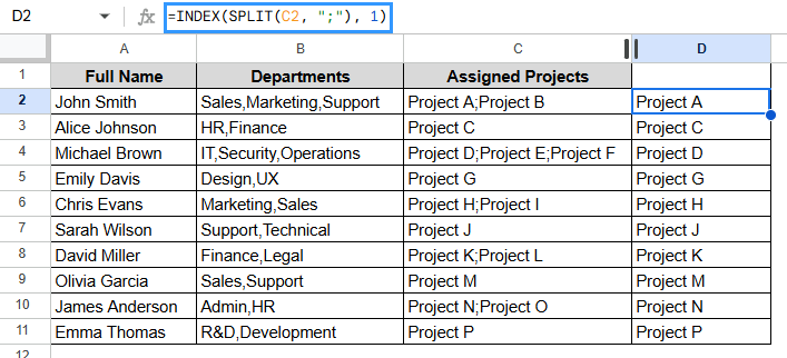 Using SPLIT and INDEX to Get the First Value