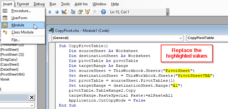 Using VBA Code
