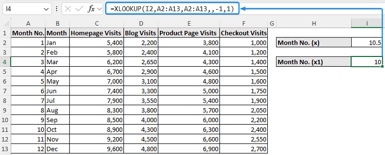 Using XLOOKUP to find upper value of x