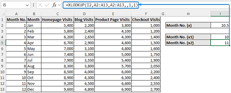 Using XLOOKUP to find lower value of x