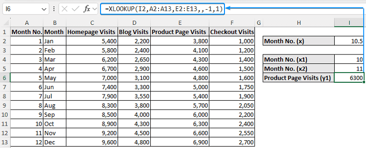 Using XLOOKUP to find upper value of y
