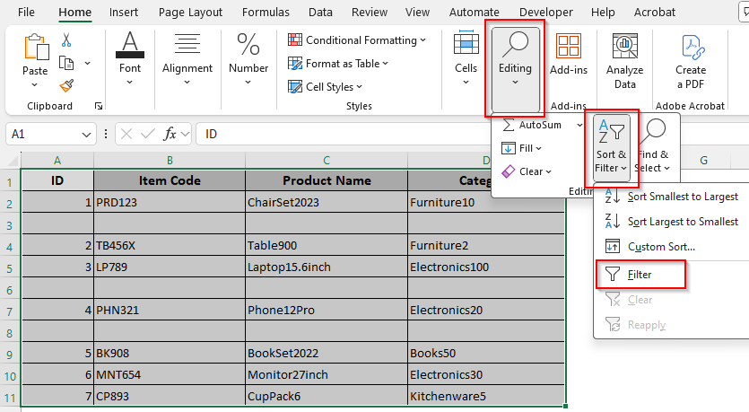 Apply a Filter to Eliminate Empty Rows