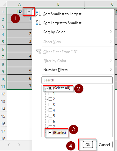 Apply a Filter to Eliminate Empty Rows